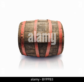One isolated old barrel on white background. Stock Photo