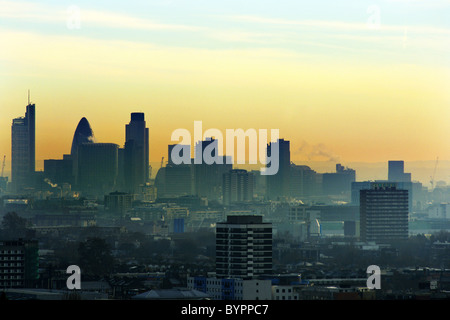 Sunrise over London's City Skyline Stock Photo