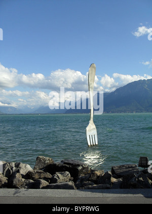 Fork in Lake Geneva Switzerland Stock Photo