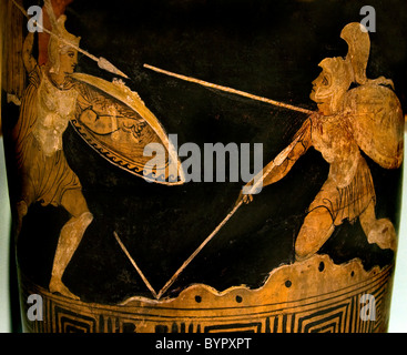 Troy Trojan War  fighting Achilles and Memnon 300 BC Greek pottery Turkish Greece Turkey Stock Photo
