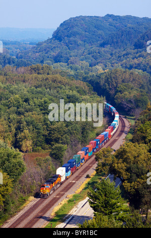 BNSF double stack container intermodal freight train at Wellington KS ...