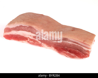 Fresh Uncooked Butchered Joint Of Belly Pork Ready For Cooking Against A White Background With No People And A Clipping Path Stock Photo