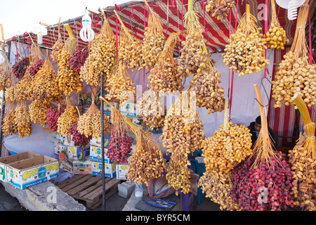 Fresh dates for sale at road-side kiosk, Syria Stock Photo