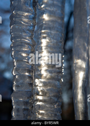 Large icicles close up. Stock Photo