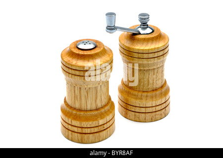 wooden salt and pepper shacker on white background Stock Photo