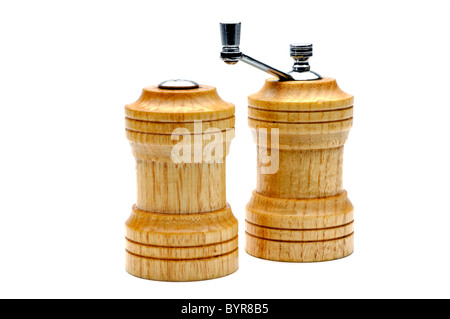 wooden salt and pepper shacker on white background Stock Photo