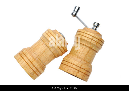 wooden salt and pepper shacker on white background Stock Photo