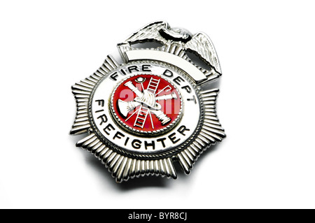 firefighter badge on white background Stock Photo