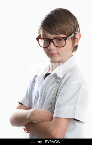 nerdy kid in glasses Stock Photo