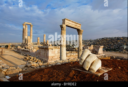 The Temple of Hercules and sculpture of a hand in the Citadel, Amman, Jordan Stock Photo