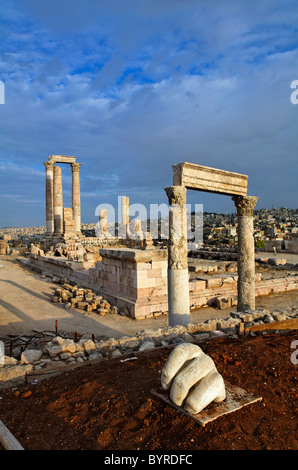 The Temple of Hercules and sculpture of a hand in the Citadel, Amman, Jordan Stock Photo