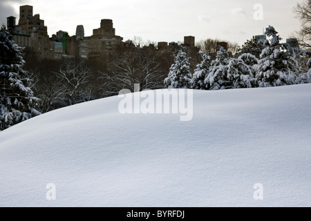 Cedar Hill in Central Park after snow storm Stock Photo