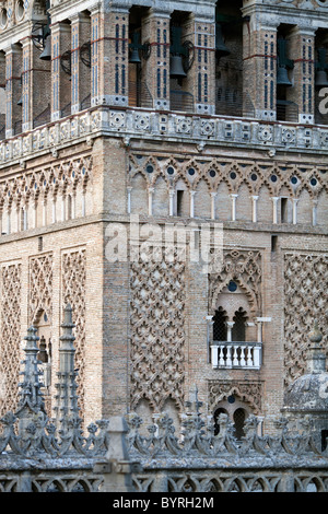 The Giralda Tower as seen from the roof of Santa Maria de la Sede Cathedral, Seville, Spain Stock Photo