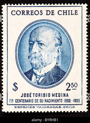 Postage stamp from Chile depicting Jose Toribio Medina. Stock Photo