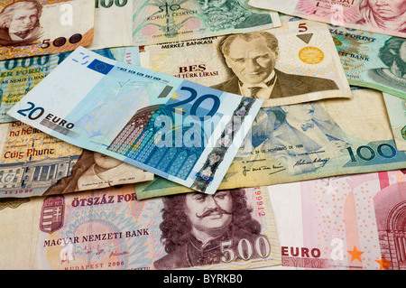 Selection of bank notes from European countries Stock Photo