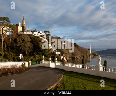 Portmerion village on the North coast of Wales in winter showing the fantasy houses Stock Photo