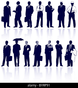 Set of vector business people silhouettes with reflections. Stock Photo