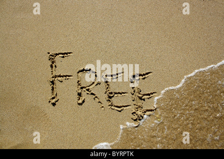 'Free' written out in wet sand. Please see my collection for more similar photos. Stock Photo