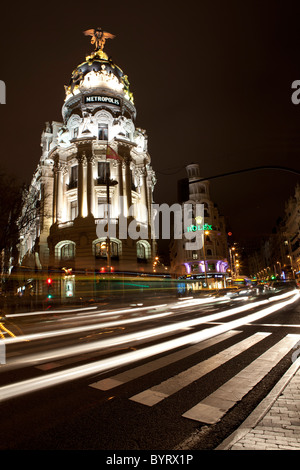 Metropolis building, Madrid, Spain at  night Stock Photo