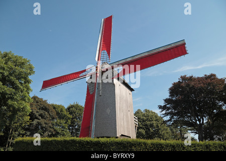 The 18th Century Kasteel Meulen, Cassel's only remaining wooden windmill, on the hilltop above the French village of Cassel. Stock Photo