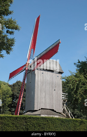 The 18th Century Kasteel Meulen, Cassel's only remaining wooden windmill, on the hilltop above the French village of Cassel. Stock Photo