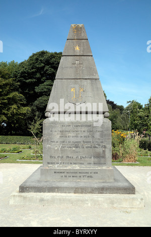 Hilltop memorial to collegiate church of Saint Pierre (St Peter), above the attractive Flemish village of Cassel, France. Stock Photo