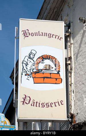 Sign above a Boulangerie and patisserie shop Rue Constant Moeneciaey in Cassel, France.