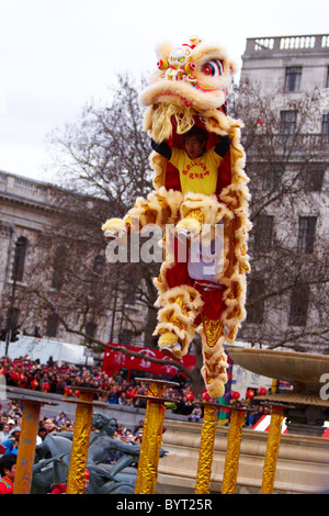 Lion dance performed during Chinese New Year celebrations in London Stock Photo