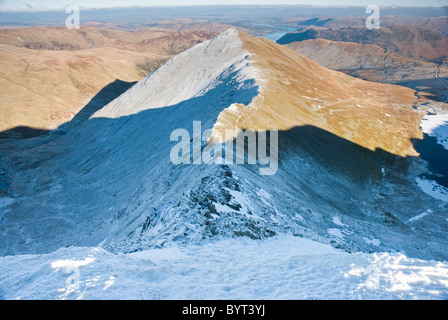 Swirral Edge on Helvellyn in winter, Lake District, Cumbria Stock Photo