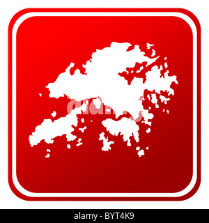 Red Hong Kong Islands map button isolated on white background. Stock Photo