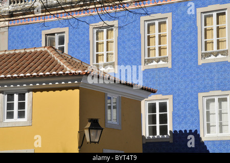 Colorful buildings found in the village of Sintra, Portugal. Stock Photo