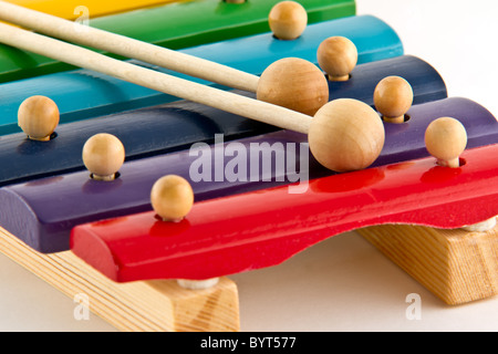 Colorful Wooden Xylophone on white background Stock Photo