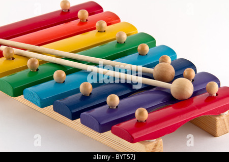 Colorful Wooden Xylophone on white background Stock Photo