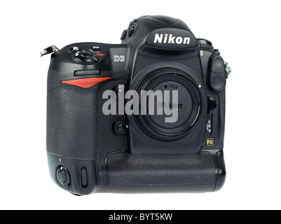 Nikon D3 digital camera body cutout on white background Stock Photo