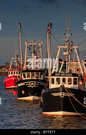 SOUTHEND-ON-SEA, ESSEX, UK - JANUARY 16, 2011:  Fishing boats tied up on Quay at Old Leigh Stock Photo