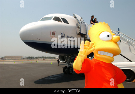 Unveiling of Jet Blue's 'Simpson's' themed airplane at the Burbank Airport in celebration of 'The Simpsons' movie release Stock Photo