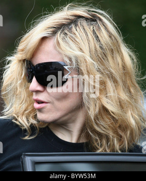 Madonna leaving the gym. Her hands are showing their age and are looking very veiny. She is also wearing a kaballah bracelet Stock Photo