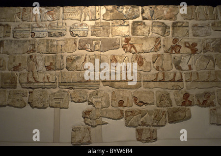 Egyptian art. Talatat walls from the temple of Amenhotep IV. Storage of goods in the temple. Egypt.