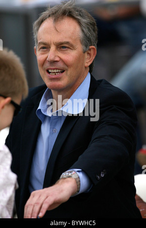 Tony Blair  looking relaxed as he watches the annual Red Bull Air Race 2007 from The High Flyers Lounge with his son Leo Blair, Stock Photo