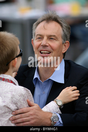 Tony Blair  looking relaxed as he watches the annual Red Bull Air Race 2007 from The High Flyers Lounge with his son Leo Blair, Stock Photo