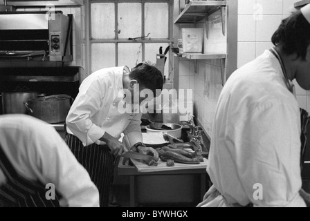 Chef Michel Roux jr working in his kitchen at Le Gavroche his Mayfair restaurant Stock Photo