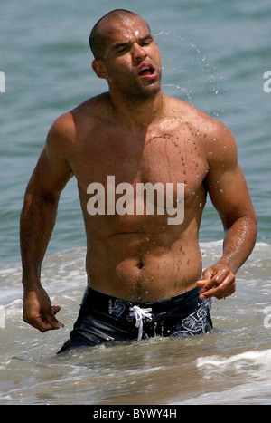 Amaury Nolasco who plays Fernando Sucre in 'Prison Break' takes some R&R and plays ball on Malibu Beach Malibu, California - Stock Photo