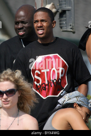 Nick Cannon wearing 'STOP Hating' T-shirts with his friends on Malibu Beach Malibu, California - 22.07.07 Troy/Owen Beiny/ Stock Photo