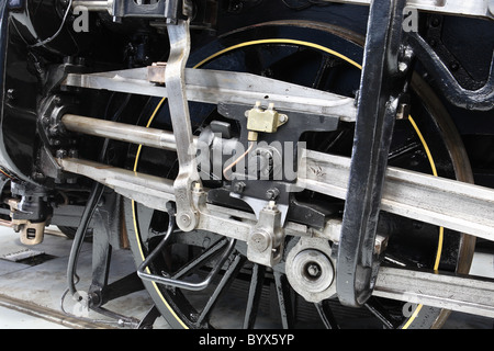 Detail of a steam train wheel assembly. The front bogie is just to ...