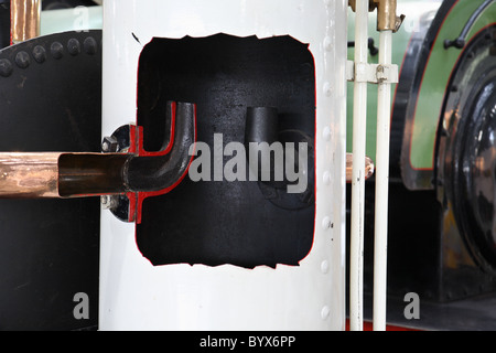A cut away section of the chimney showing the blast pipes on a replica Rocket locomotive NRM Shildon Locomotion, NE England. Stock Photo