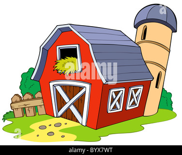 Cartoon red barn - isolated illustration. Stock Photo