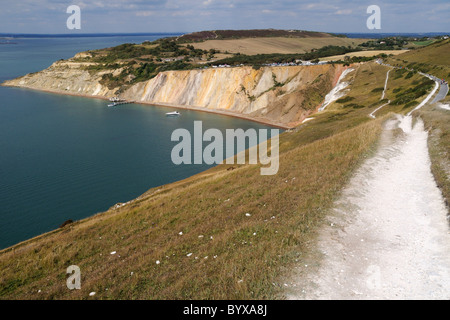 Looking along the coastal path that leads from the Needles Battery to Alum Bay on the Isle of Wight Stock Photo
