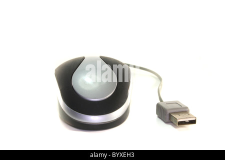 Computer mouse of a laptop with a USB port on a white background Stock Photo