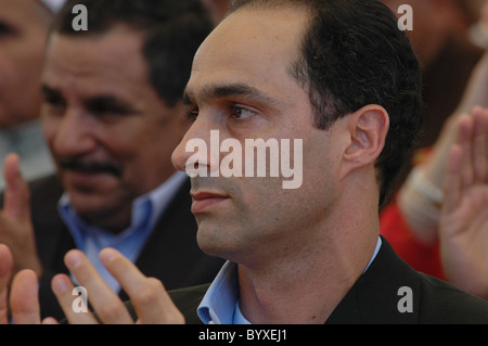 Gamal Mubarak attends a re-election rally in Minya for Egyptian President Hosni Mubarak durinig the 2005 presidential elections. Stock Photo
