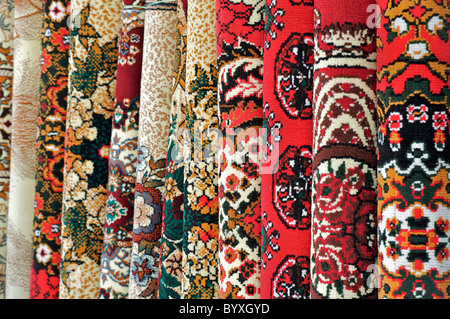 Rugs for sale on a stall outside Chorsu Bazaar, Tashkent, Uzbekistan